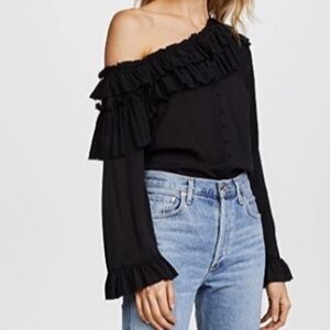 Paige Augustina Black Off Shoulder Ruffle‎ Button Up Blouse